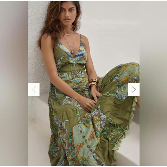 Barok x Anthropologie - Bohemian Maxi Dress in Olive Green, Size S - Picture 4 of 9
